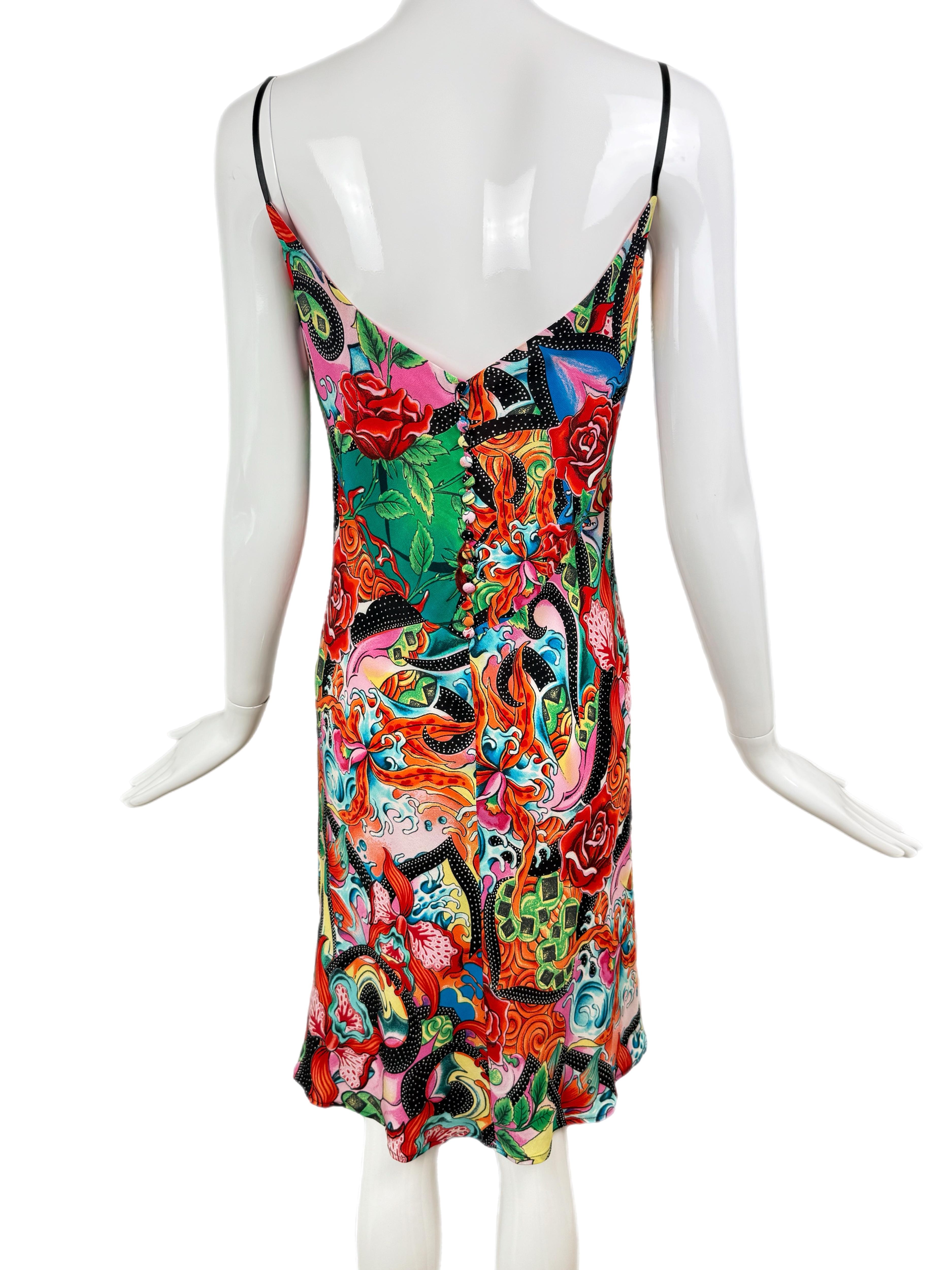 ESCADA Y2K Vintage Seide Buntes Slip-Kleid mit Spitzenschleife Peek-A-Boo aus Seide Damen im Angebot