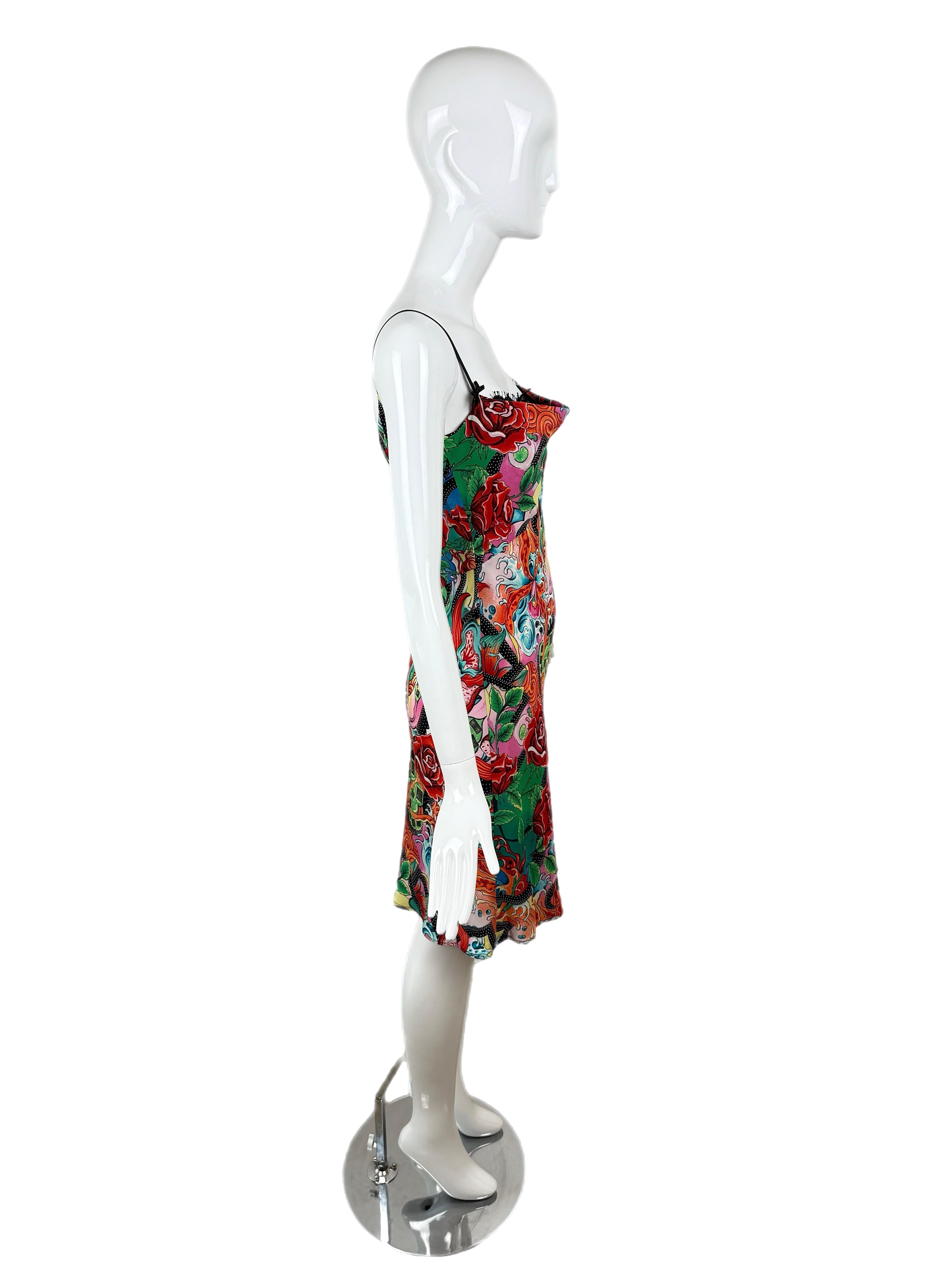 ESCADA Y2K Vintage Seide Buntes Slip-Kleid mit Spitzenschleife Peek-A-Boo aus Seide im Angebot 1