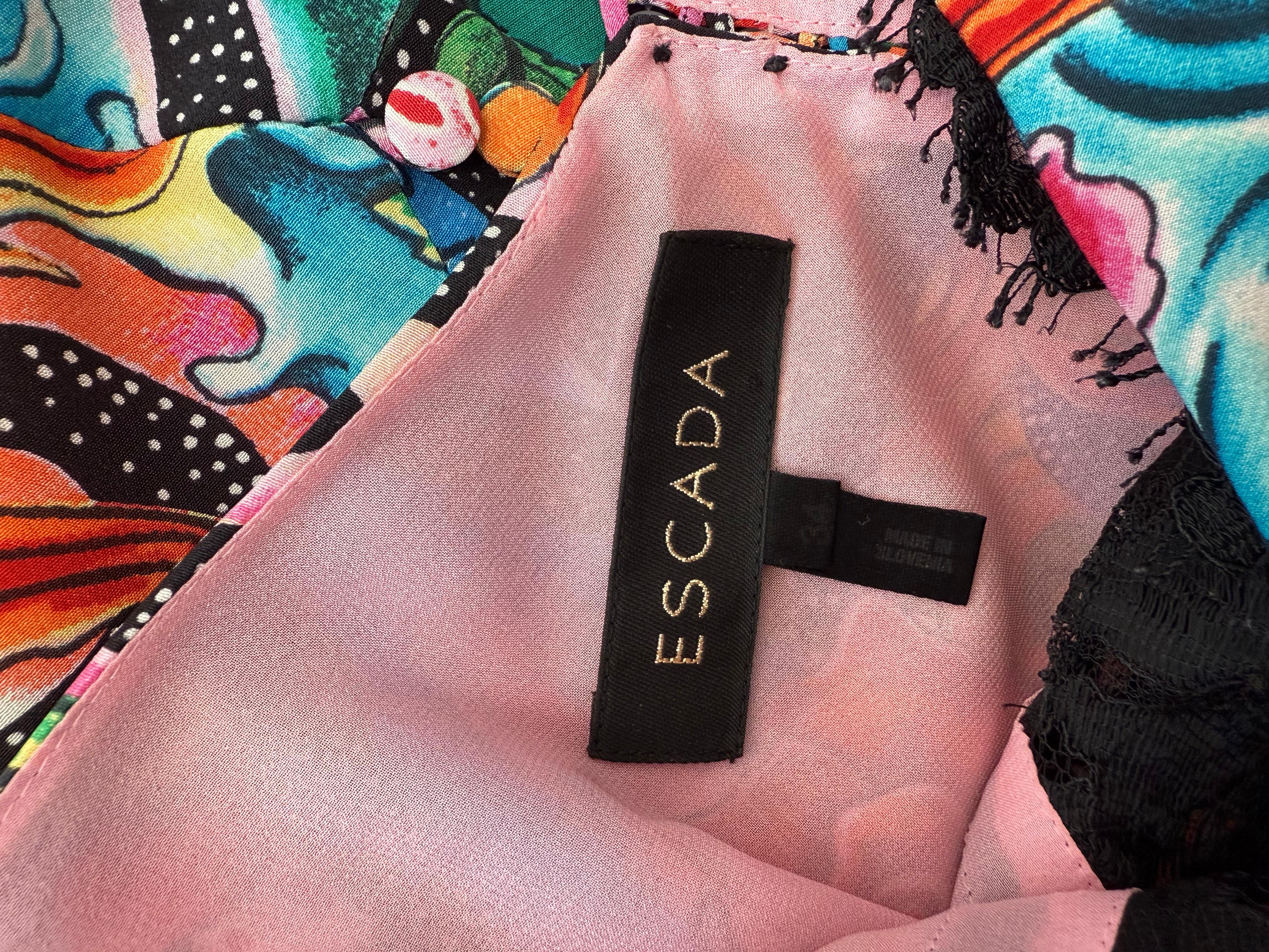 ESCADA Y2K Vintage Seide Buntes Slip-Kleid mit Spitzenschleife Peek-A-Boo aus Seide im Angebot 4