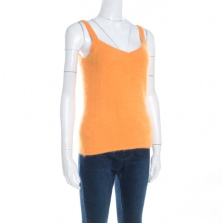 Escada Gelbes Angora Rippenstrick Seidenfutter Fuzzi Tank Top M im Angebot 2