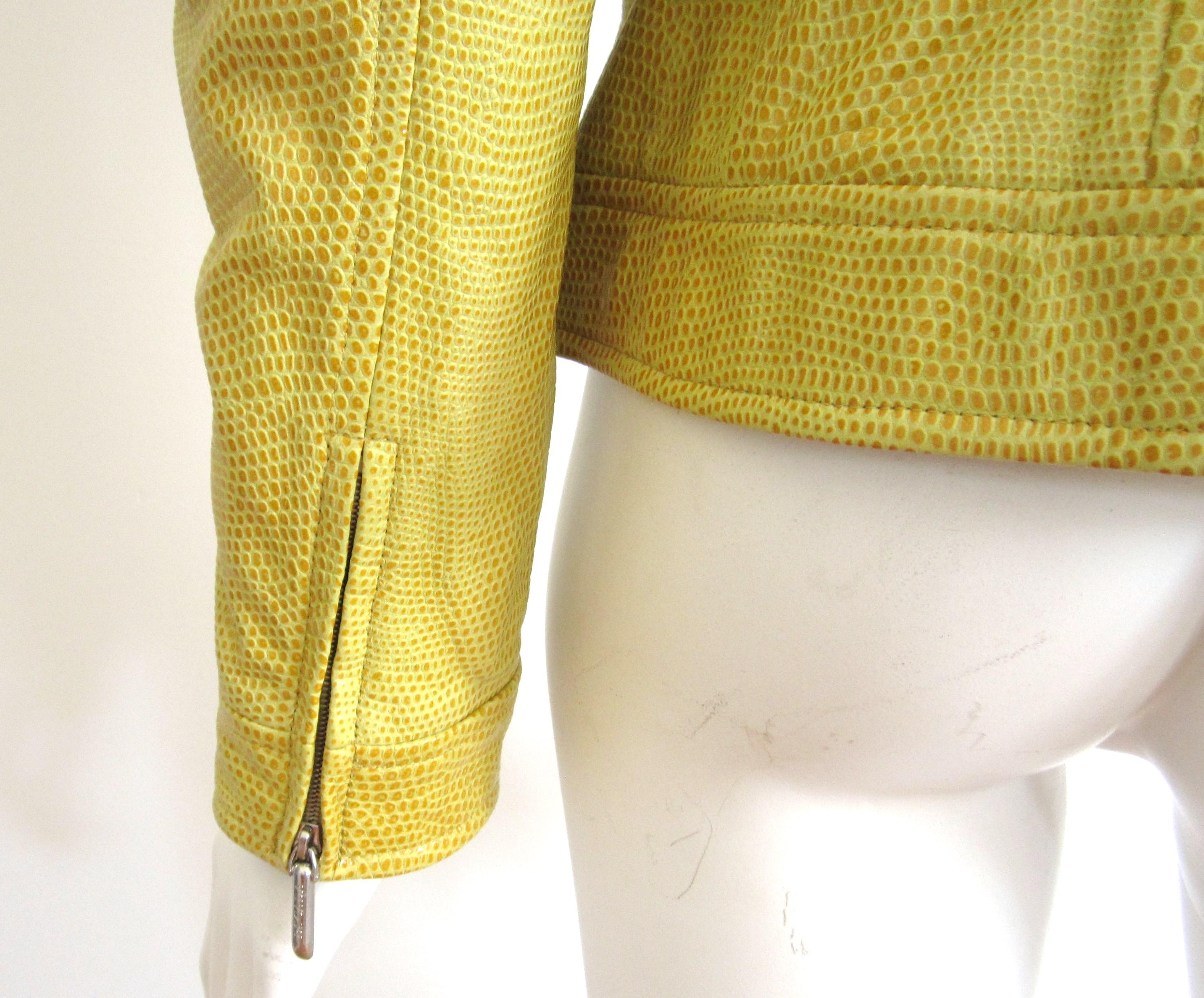  Escada Yellow Leather Fitted Jacket Reptile Embossed New With Tags 1990s  In New Condition For Sale In Wallkill, NY