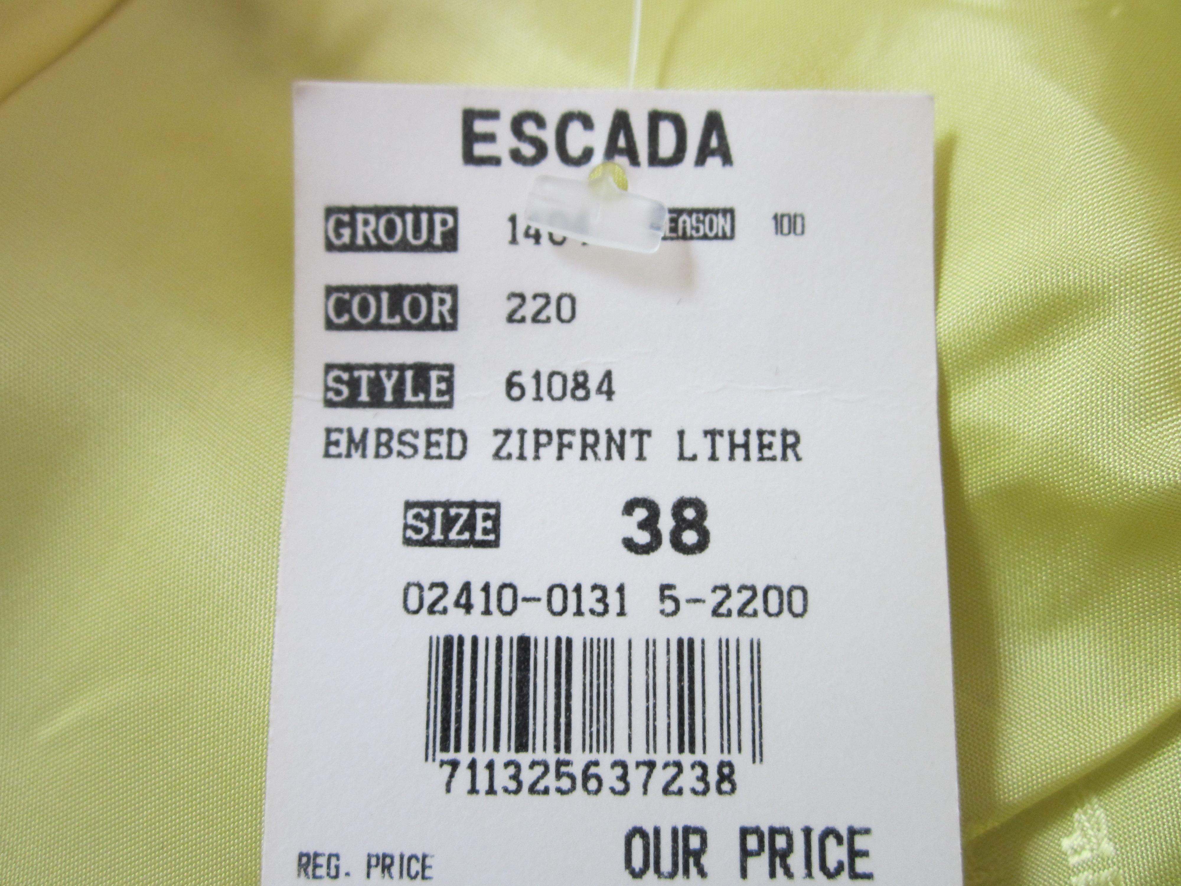  Escada Yellow Leather Fitted Jacket Reptile Embossed New With Tags 1990s  For Sale 1