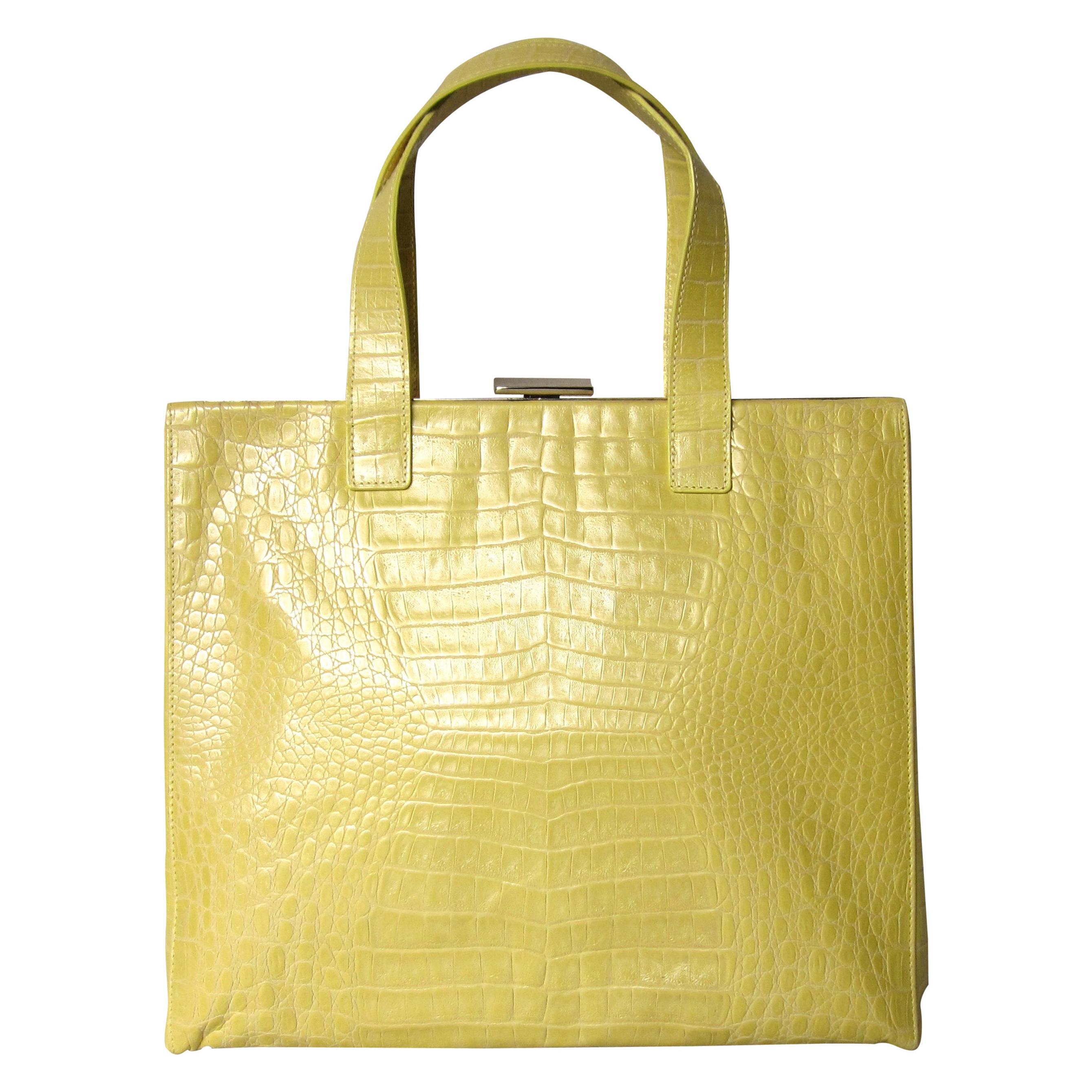ESCADA YELLOW Pearl Croc Leather Large Handbag New, Never Used  For Sale