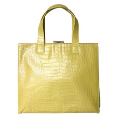 ESCADA grand sac à main en cuir croco perlé jaune, jamais utilisé 