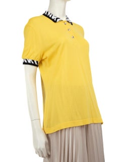 Escada Yellow Zebra Print Trimmed Polo Top Size XS