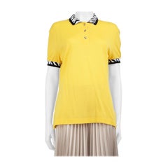 Escada Yellow Zebra Print Trimmed Polo Top Size XS