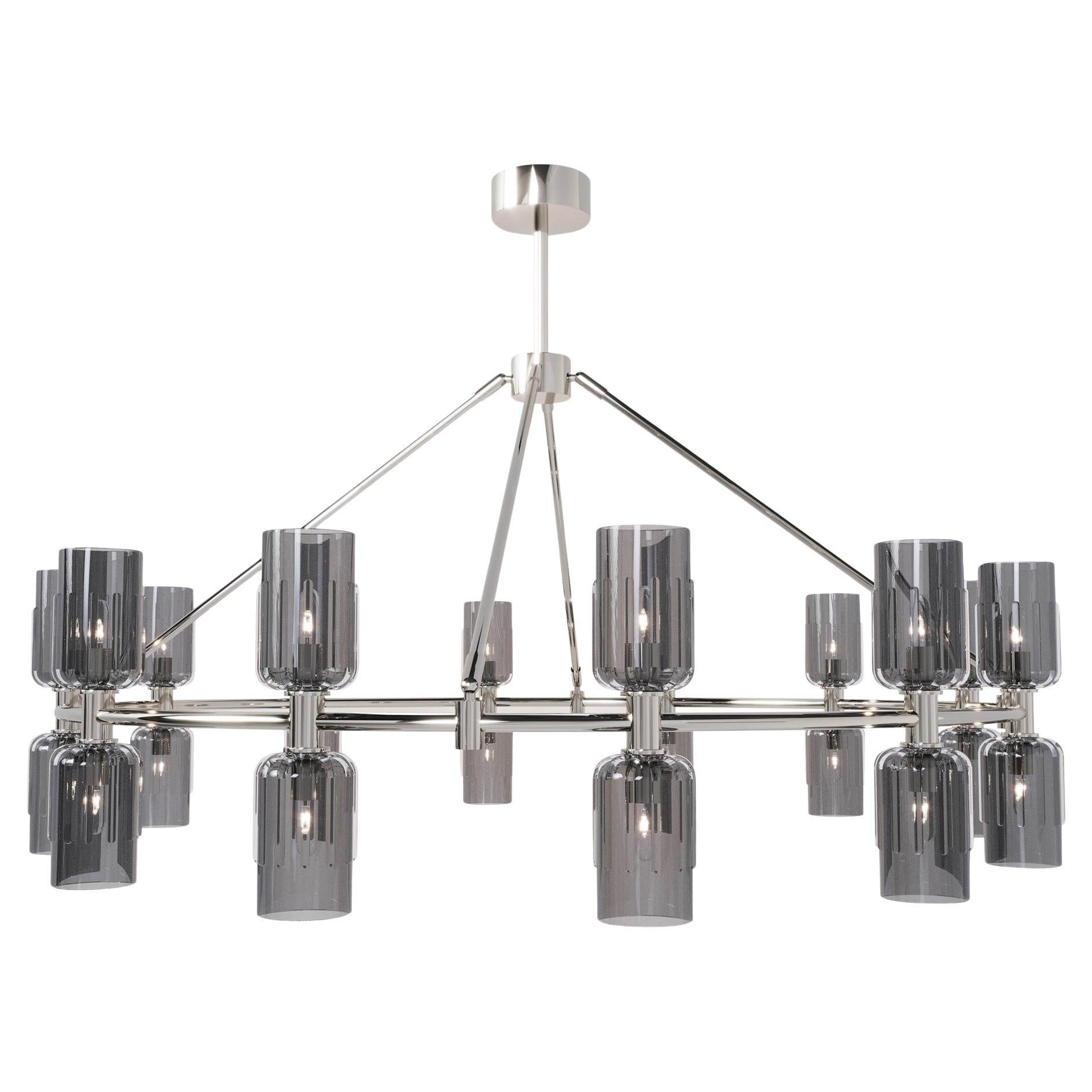 ESCALADE Kronleuchter 48" - Gestapelte, mundgeblasene Glasschirme von LUXE im Angebot