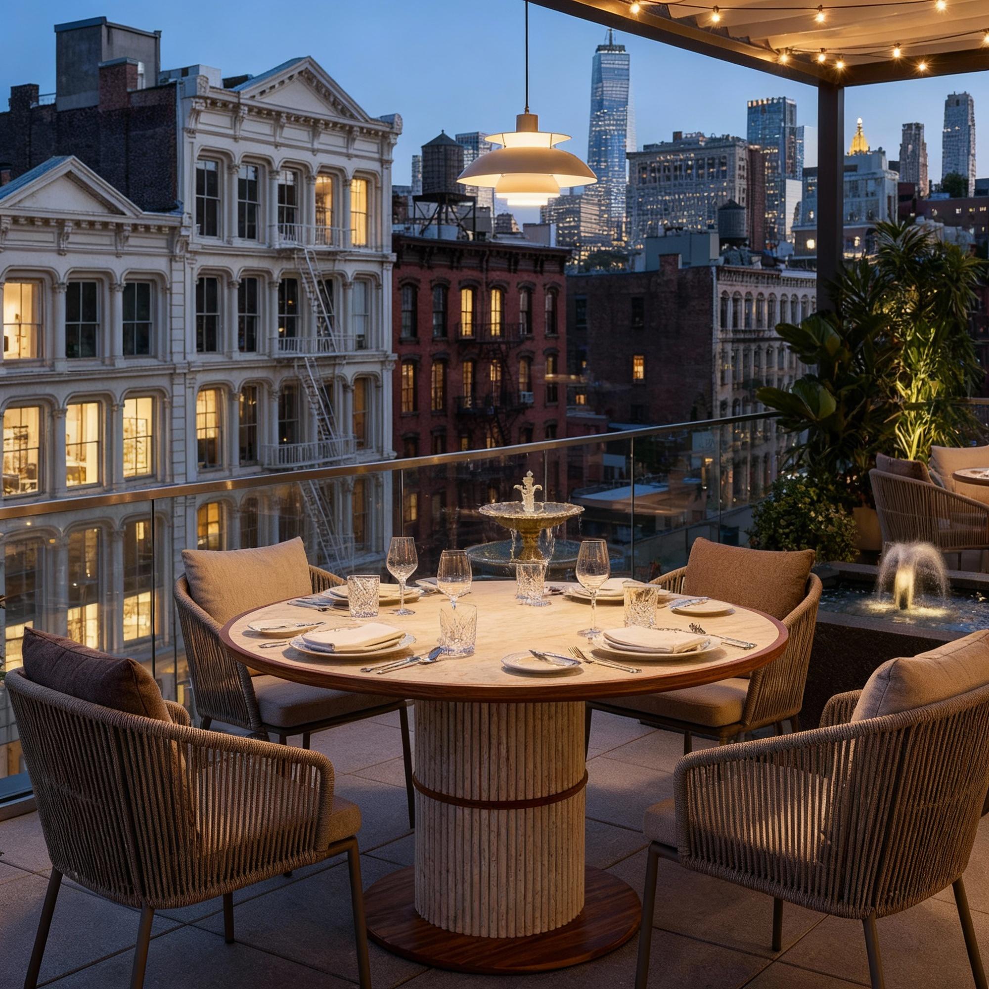 XXIe siècle et contemporain Table de salle à manger ronde d'extérieur Escalet avec base nervurée en travertin en vente