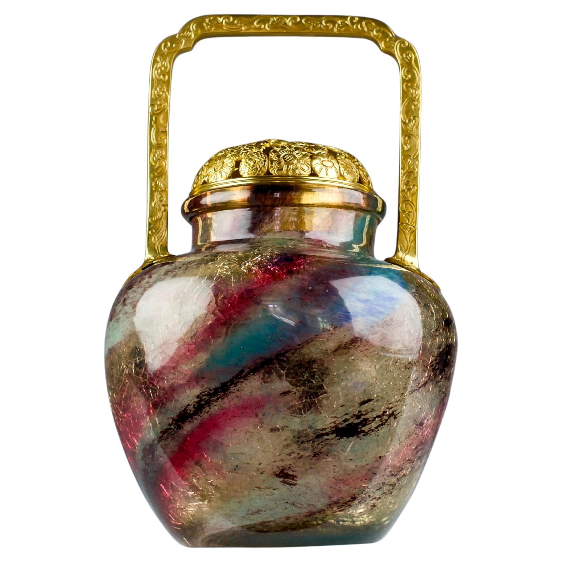 Escalier de Cristal x E. Leveille & E. Rousseau, Chrysanthemen-Vase Pot-Pourri-Vase