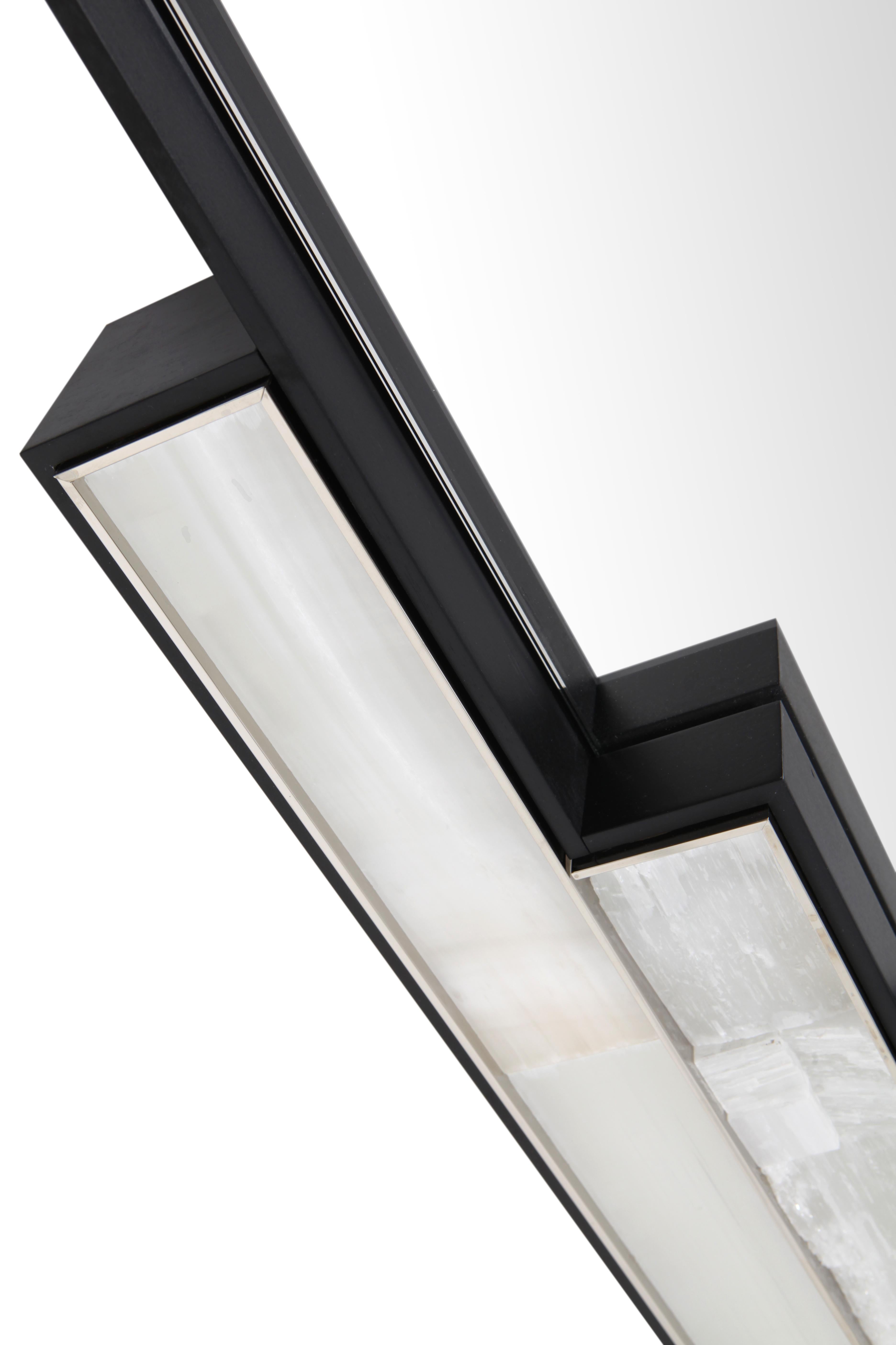 Escalier Mirror with selenite, Wooden Veneer and Nickel Detailing For Sale 2