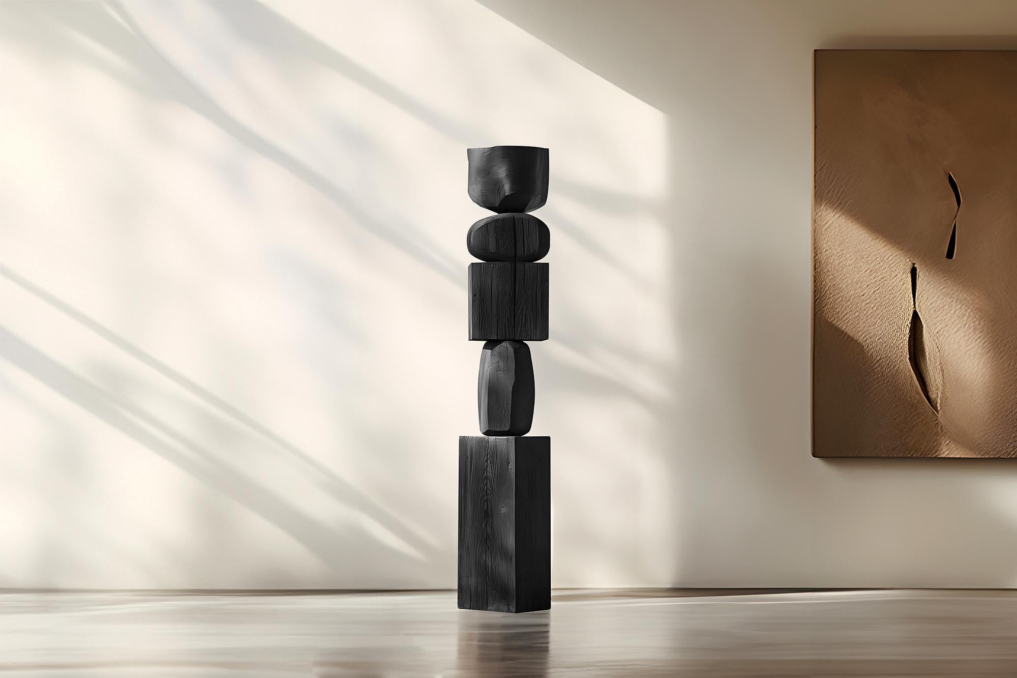 Brutalist Escalona's Black Solid Wood Sculpture of Abstract Elegance, Still Stand No85 For Sale