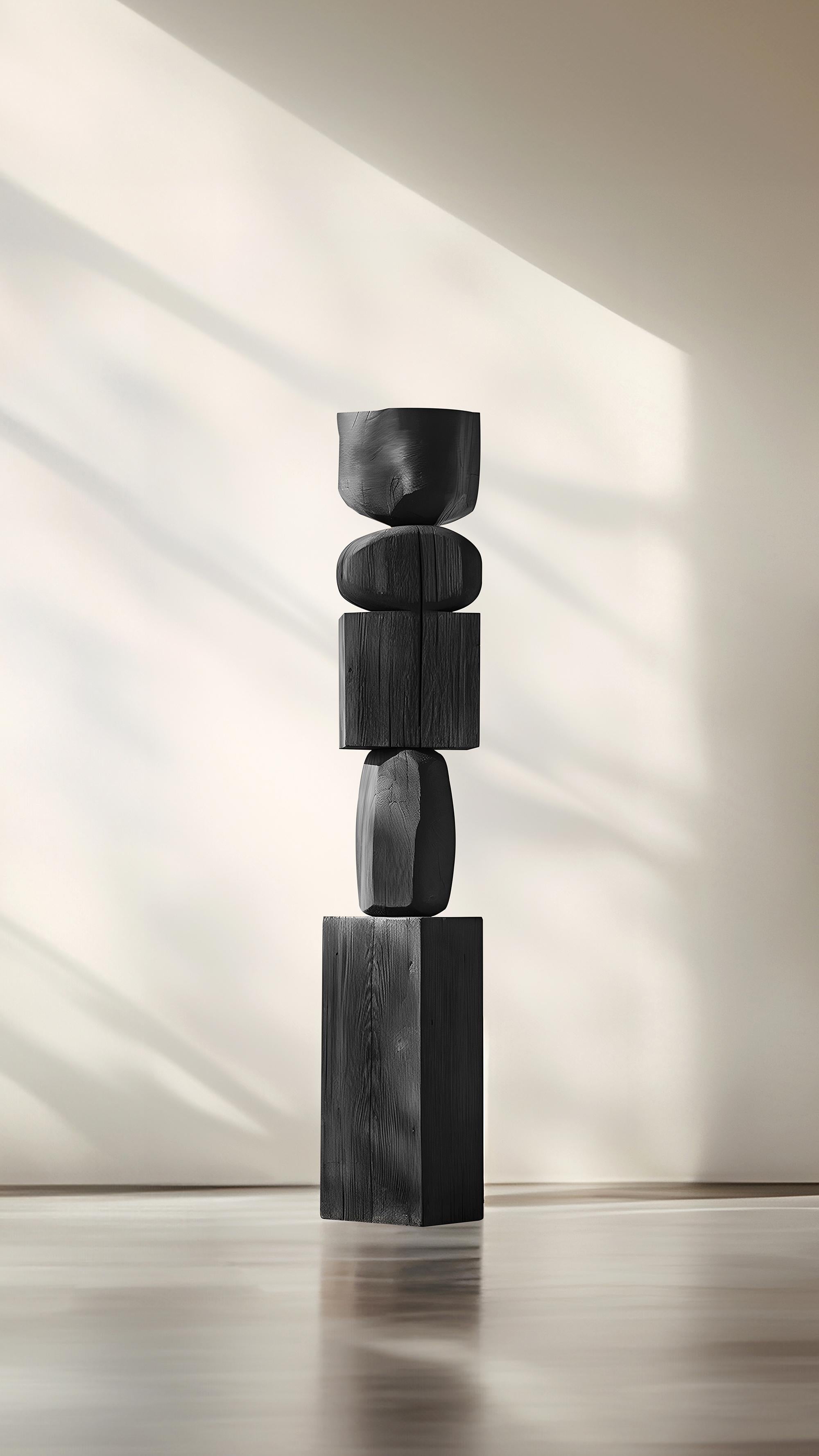Hand-Crafted Escalona's Black Solid Wood Sculpture of Abstract Elegance, Still Stand No85 For Sale
