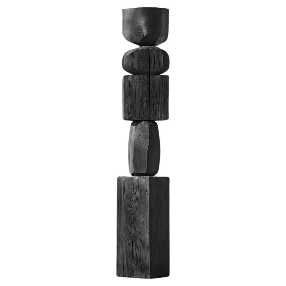 Escalonas schwarze Massivholz-Skulptur von abstrakter Eleganz, Still Stand No85