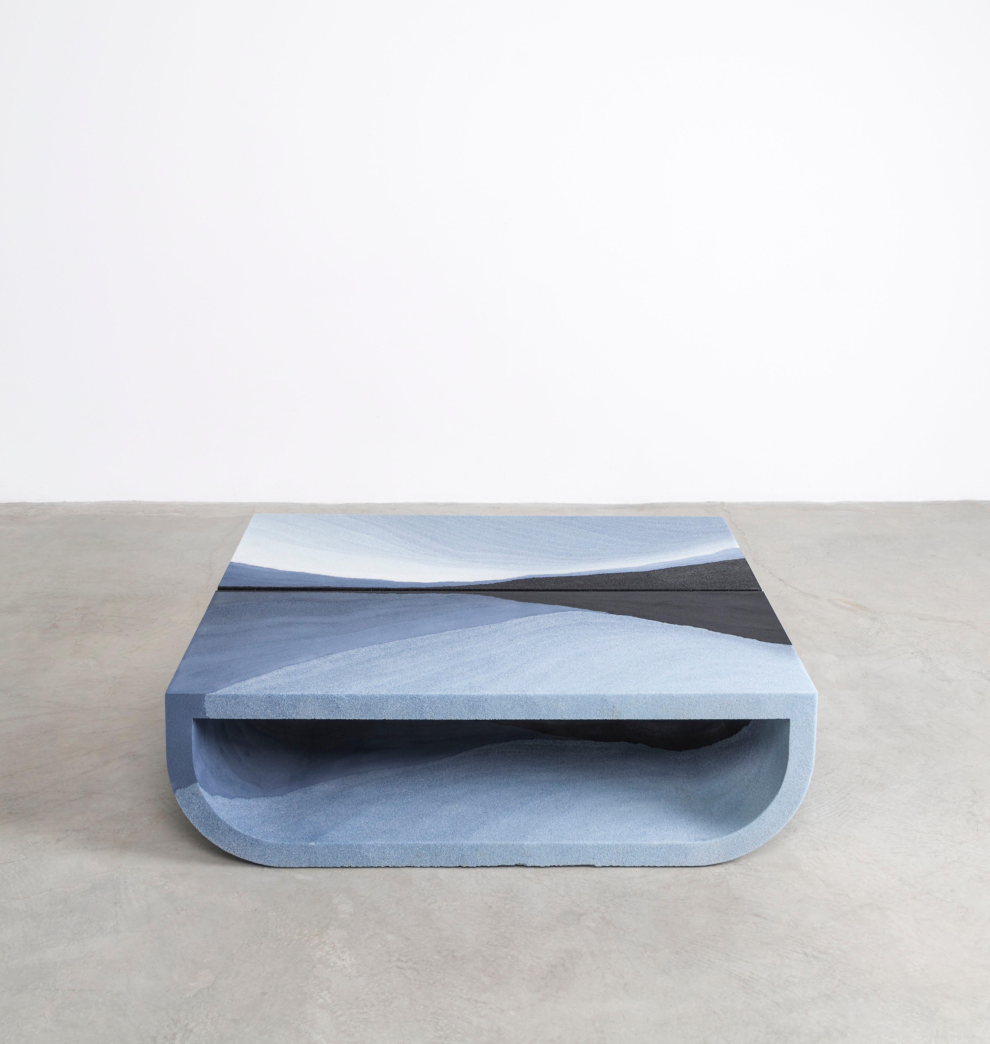 American Escape Bench Coffee Table, Sand Silica Crushed Glass by Fernando Mastrangelo