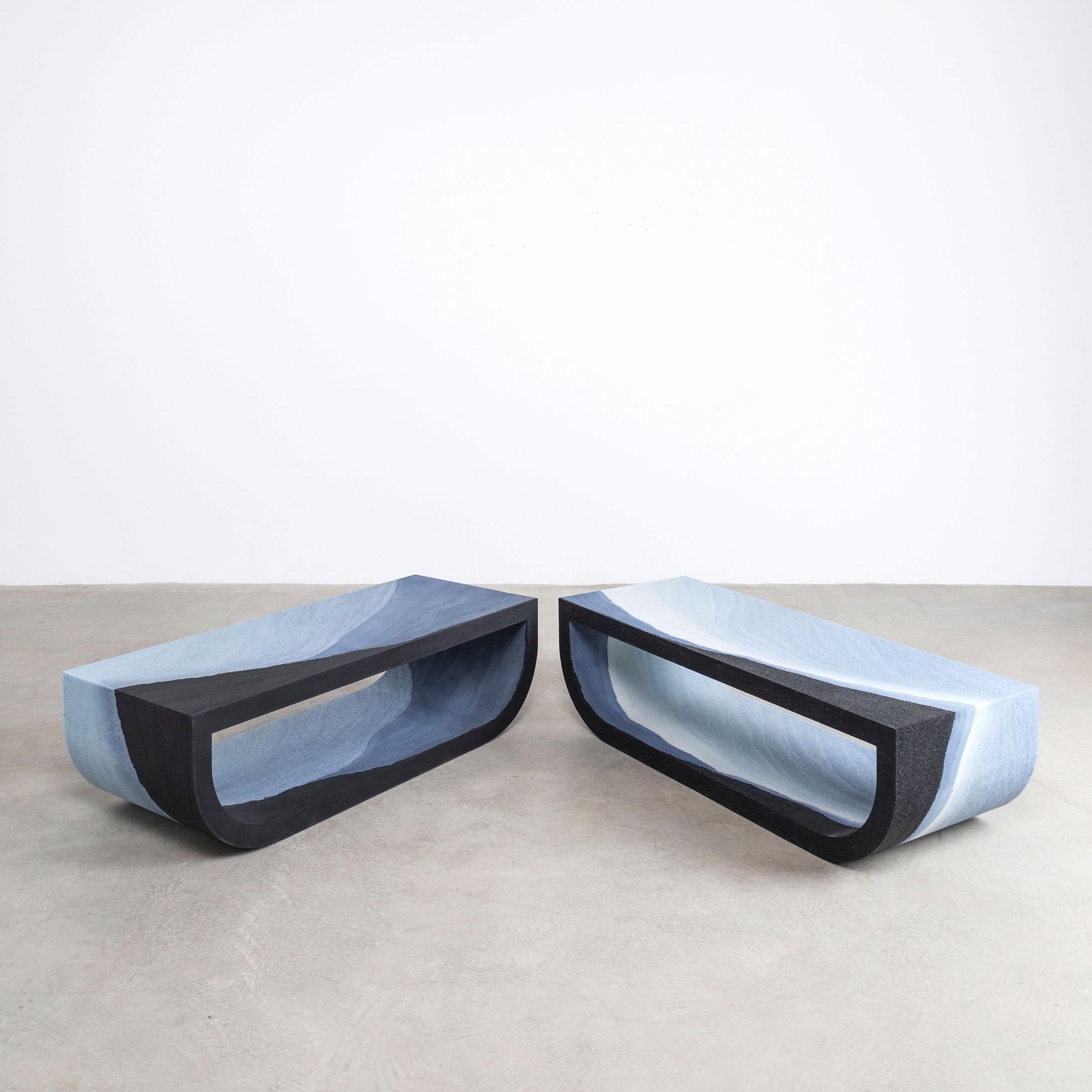 Contemporary Escape Bench Coffee Table, Sand Silica Crushed Glass by Fernando Mastrangelo