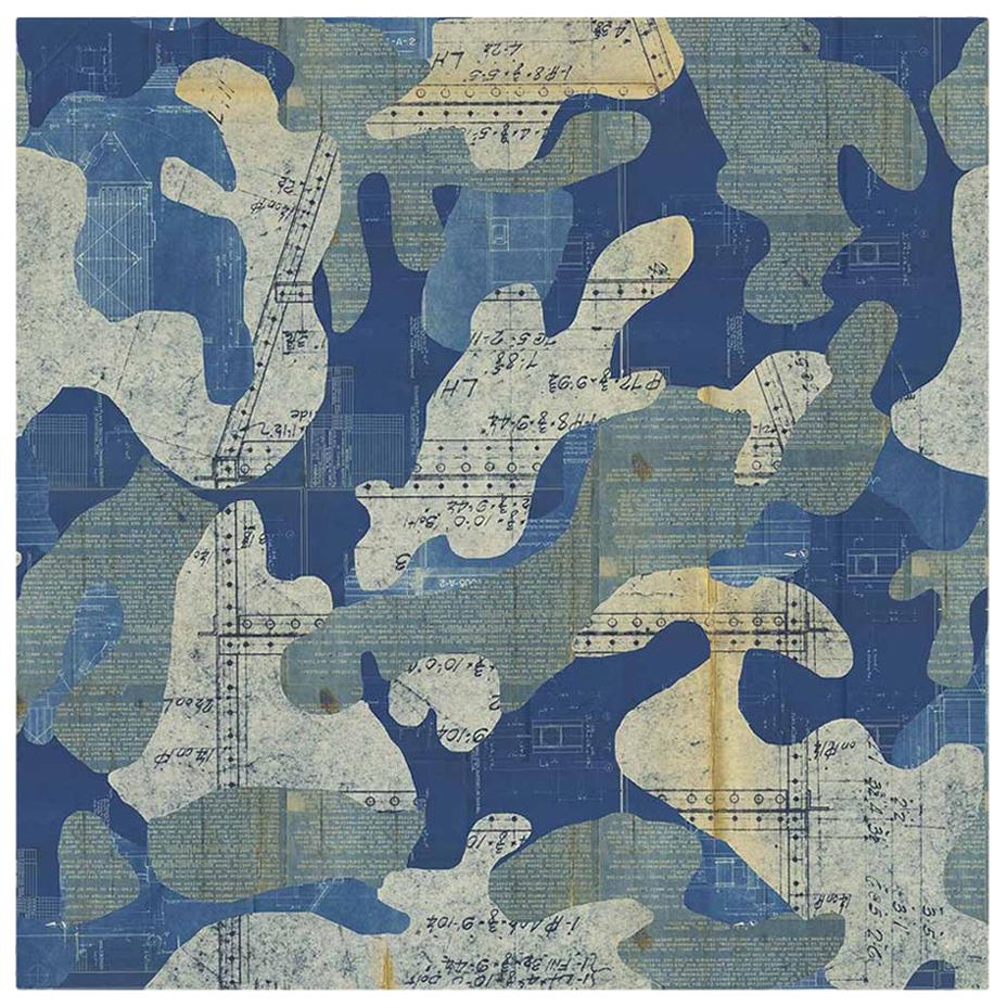 Escape, Blue Print Color-Way, on Pearl Smooth Vinyl Wallpaper For Sale