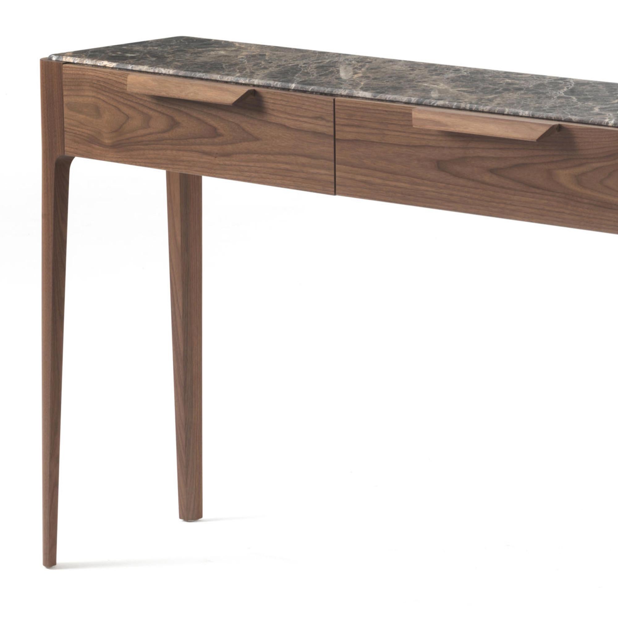 Console table escape with solid walnut wood
frame with 2 drawers and with top in Italian brown
emperador marble.

   