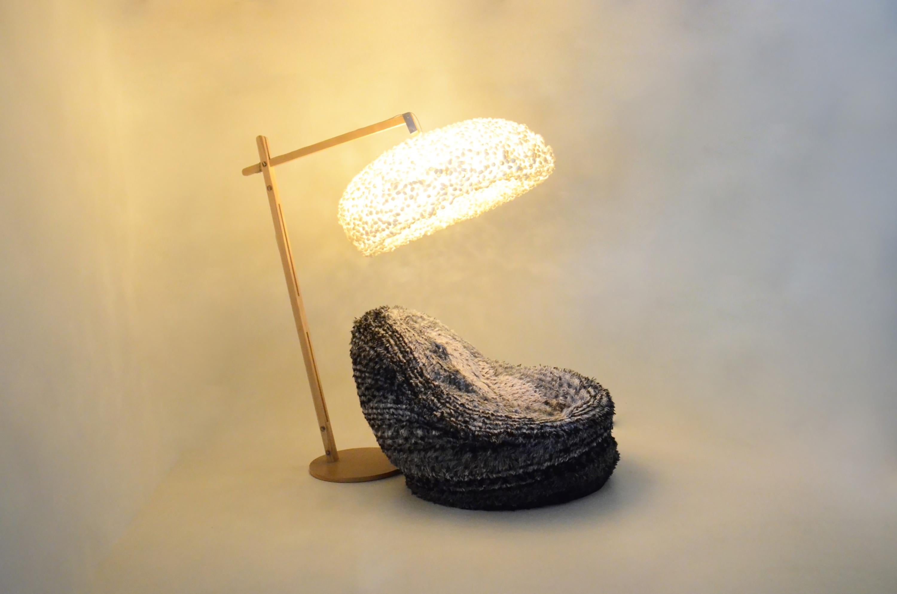 Escape Floor Light by Ango, Handcrafted Silk Cocoon Shelter Floor Lamp For Sale 1
