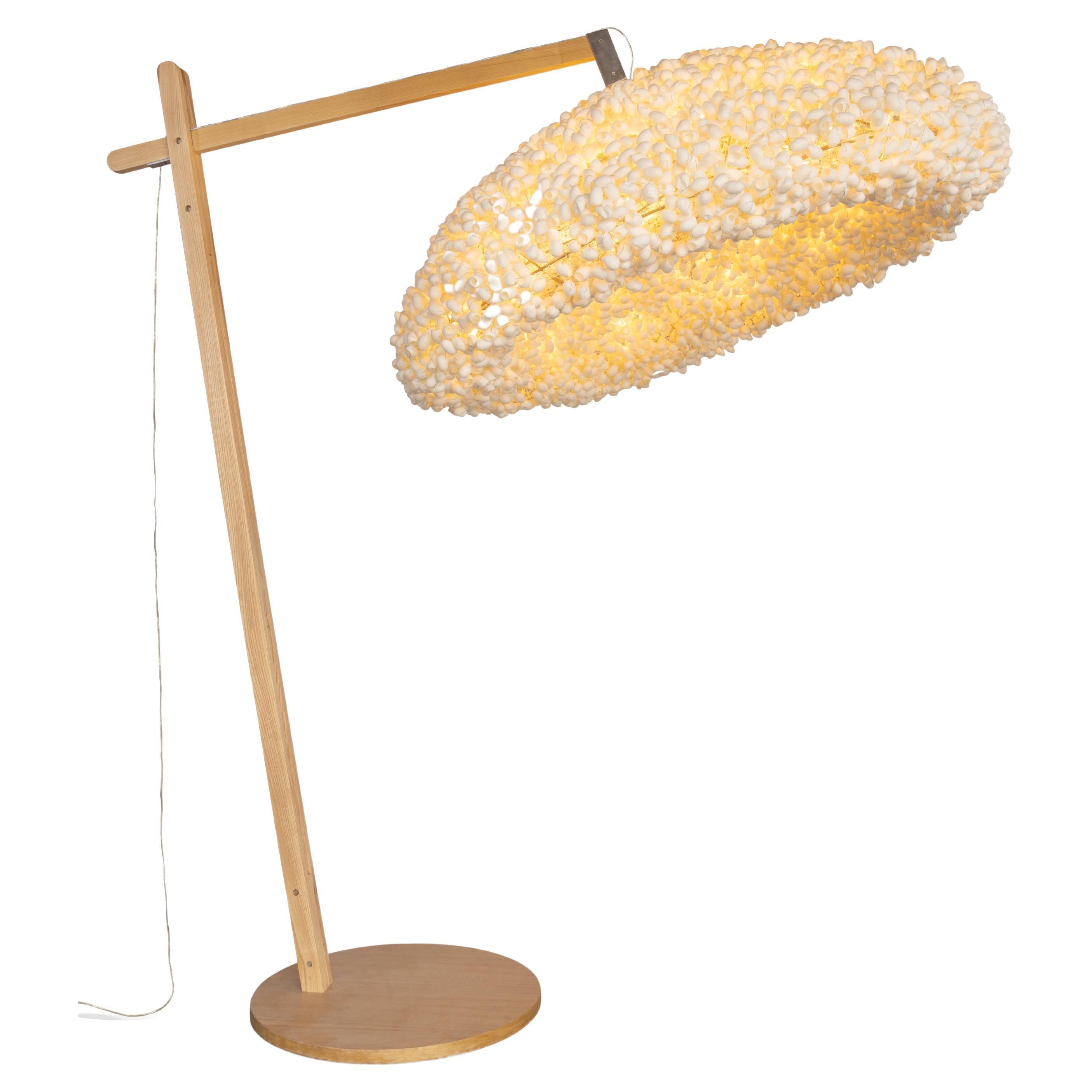 Escape Floor Light by Ango, Handcrafted Silk Cocoon Shelter Floor Lamp