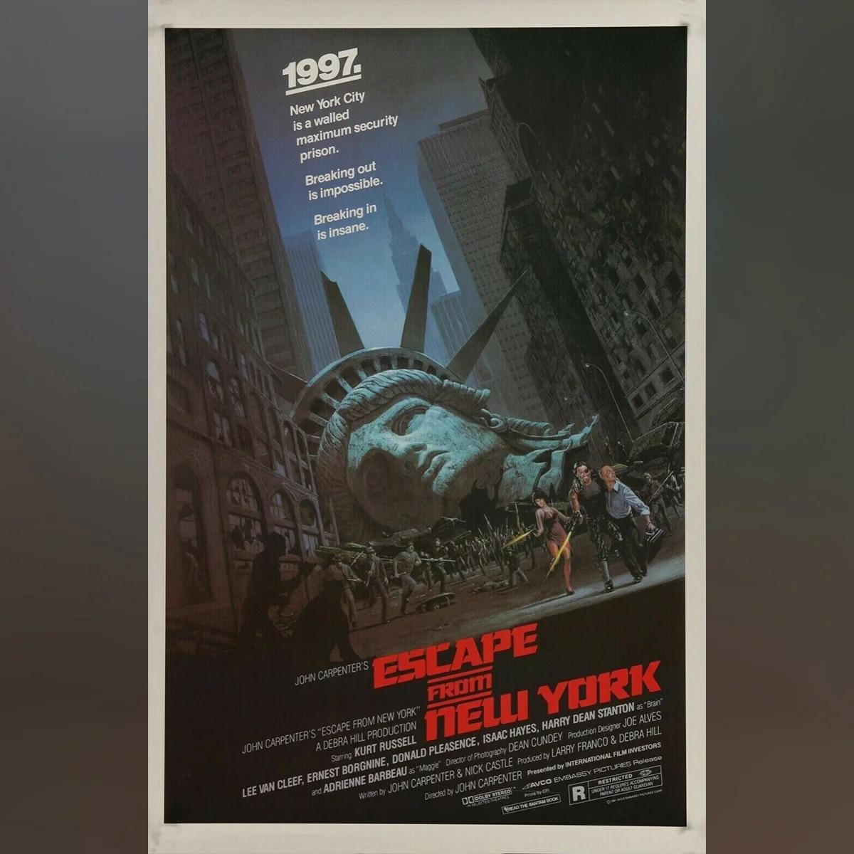 Escape From New York (1981)
Original One Sheet (27 X 41 Inches)

Studio style US One Sheet. Gruff Snake Plissken, an ex-soldier turned convict, is sent to Manhattan, now a maximum-security prison, to rescue the stranded US President.

This is an