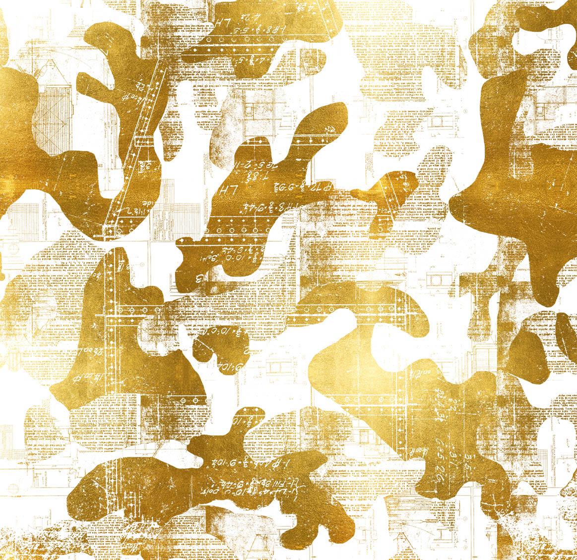 Contemporary Escape, Gold on Black Color-Way, on Pearl Smooth Vinyl Wallpaper For Sale