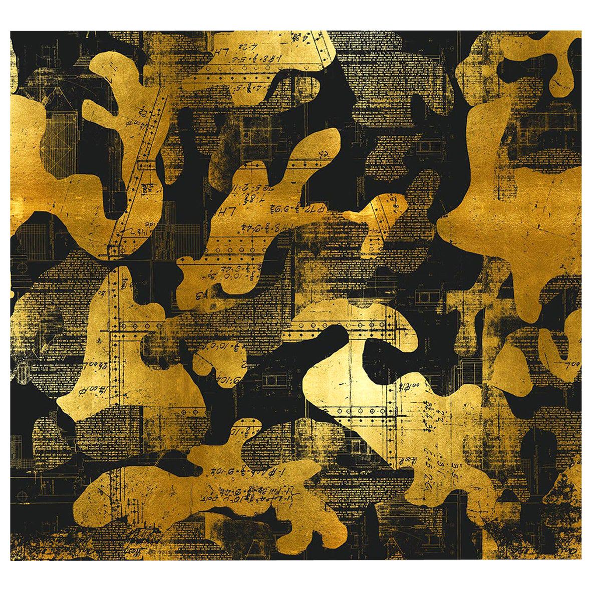Escape, Gold on Black Color-Way, on Pearl Smooth Vinyl Wallpaper For Sale