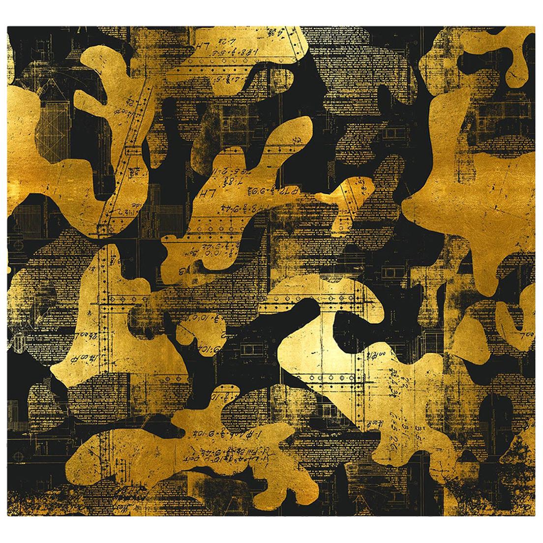 Escape, Gold on Black Color-Way, on Pearl Smooth Vinyl Wallpaper For Sale
