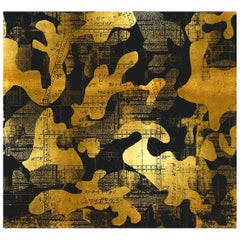 Escape, Gold on Black Color-Way, on Pearl Smooth Vinyl Wallpaper