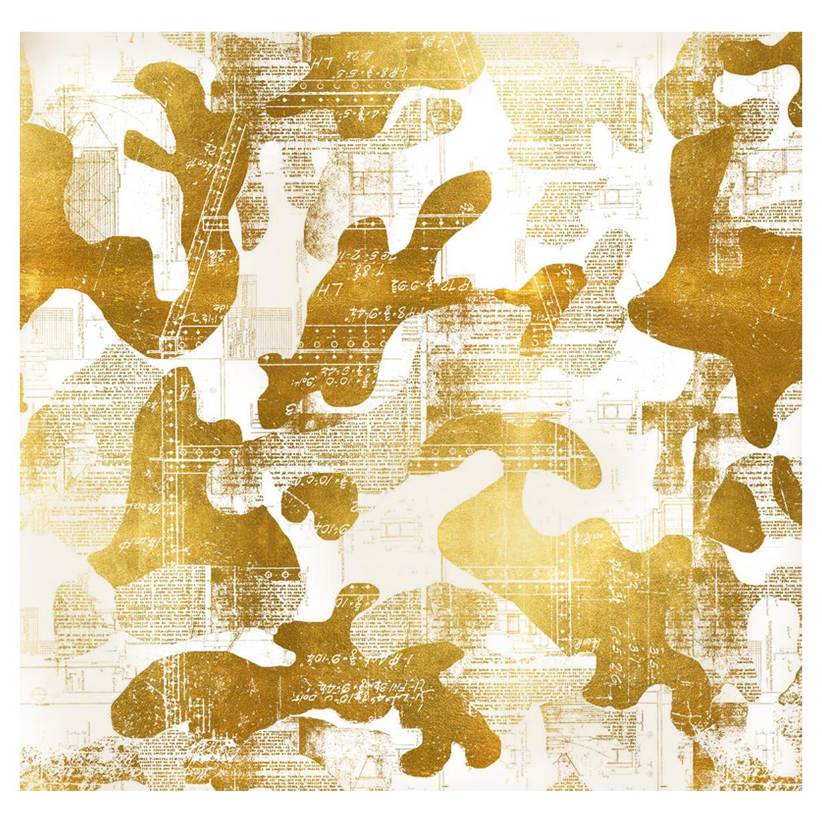Escape, Gold on White Color-Way, on Pearl Smooth Vinyl Wallpaper For Sale