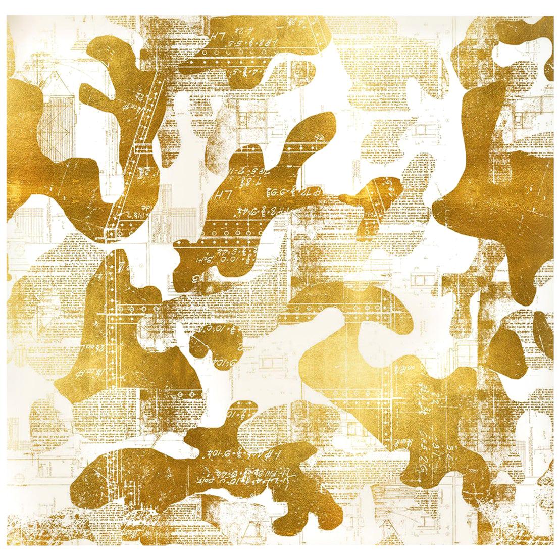 Escape, Gold on White Color-Way, on Pearl Smooth Vinyl Wallpaper For Sale