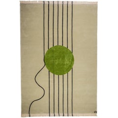 Cream Wool Rug Lines & Green Circle in Silk by Cecilia Setterdahl for Carpets CC