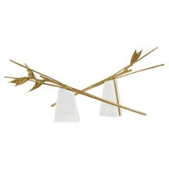 Escape Handcrafted Brass Heliconia Sculpture on Estremoz Marble