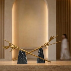 Centro de Mesa Escultural Escape en Mármol Nero Marquina, Juego de Dos Piezas