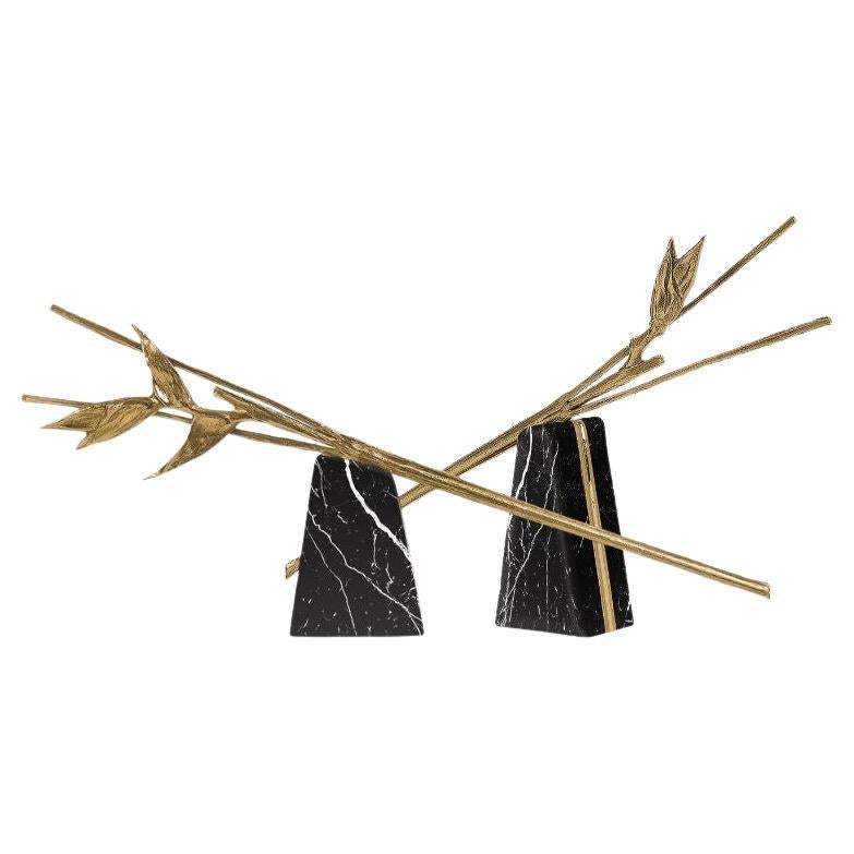 Escape – Sculptural Centerpiece in Nero Marquina Marble, Two-Piece Set en vente