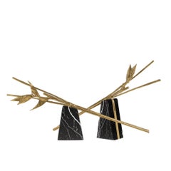 Escape – Sculptural Centerpiece in Nero Marquina Marble, Two-Piece Set