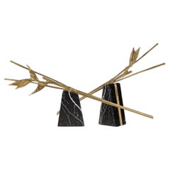 Centro de Mesa Escultural Escape en Mármol Nero Marquina, Juego de Dos Piezas
