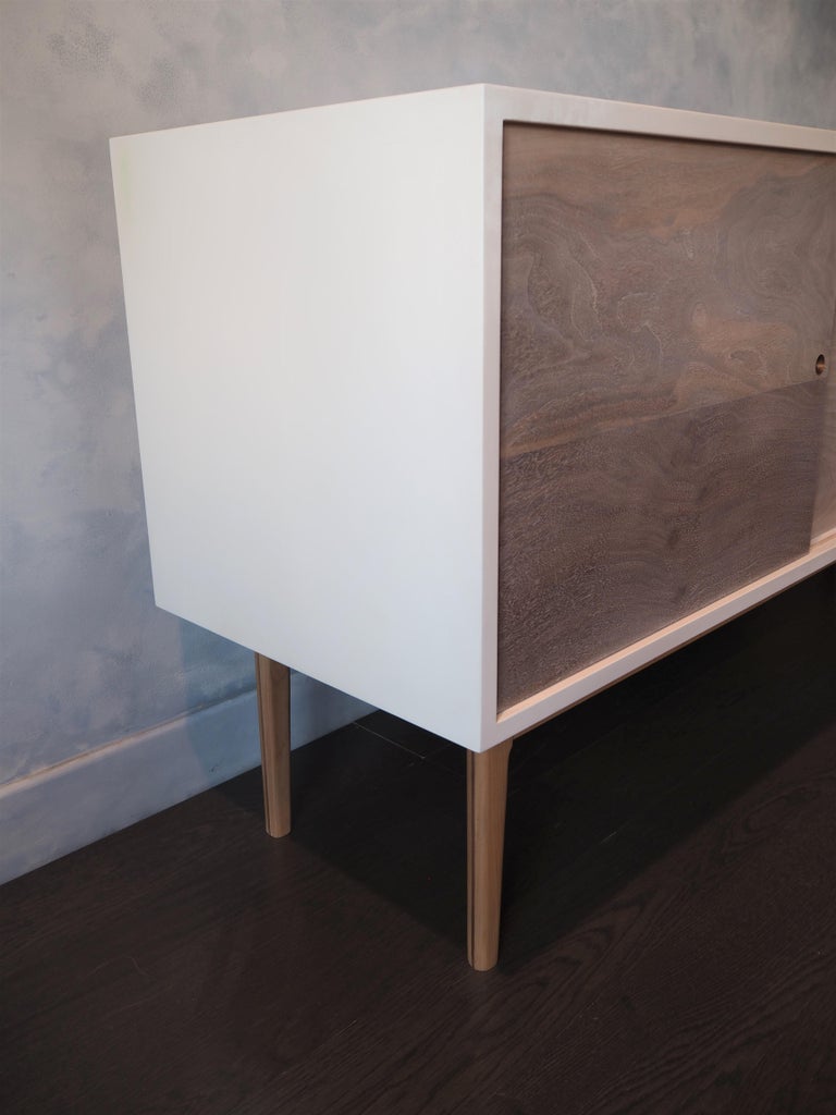 White Sideboard with Sliding walnut Doors and a solid maple base by MSJ ...