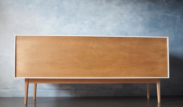 White Sideboard with Sliding walnut Doors and a solid maple base by MSJ ...
