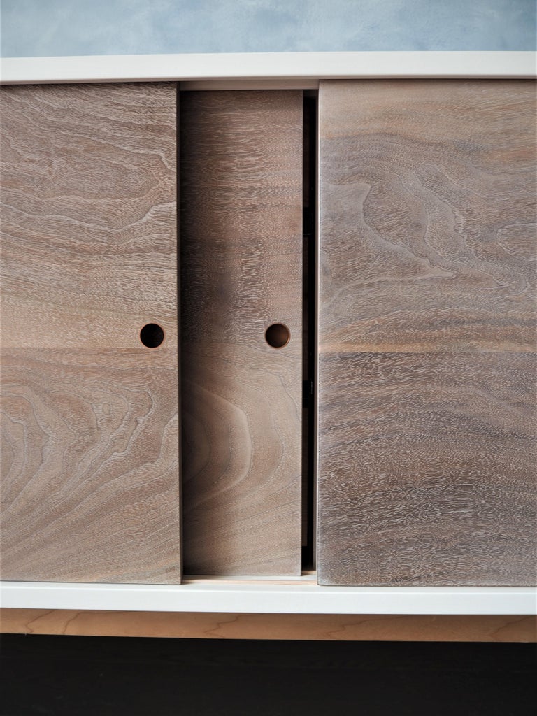 White Sideboard with Sliding walnut Doors and a solid maple base by MSJ ...
