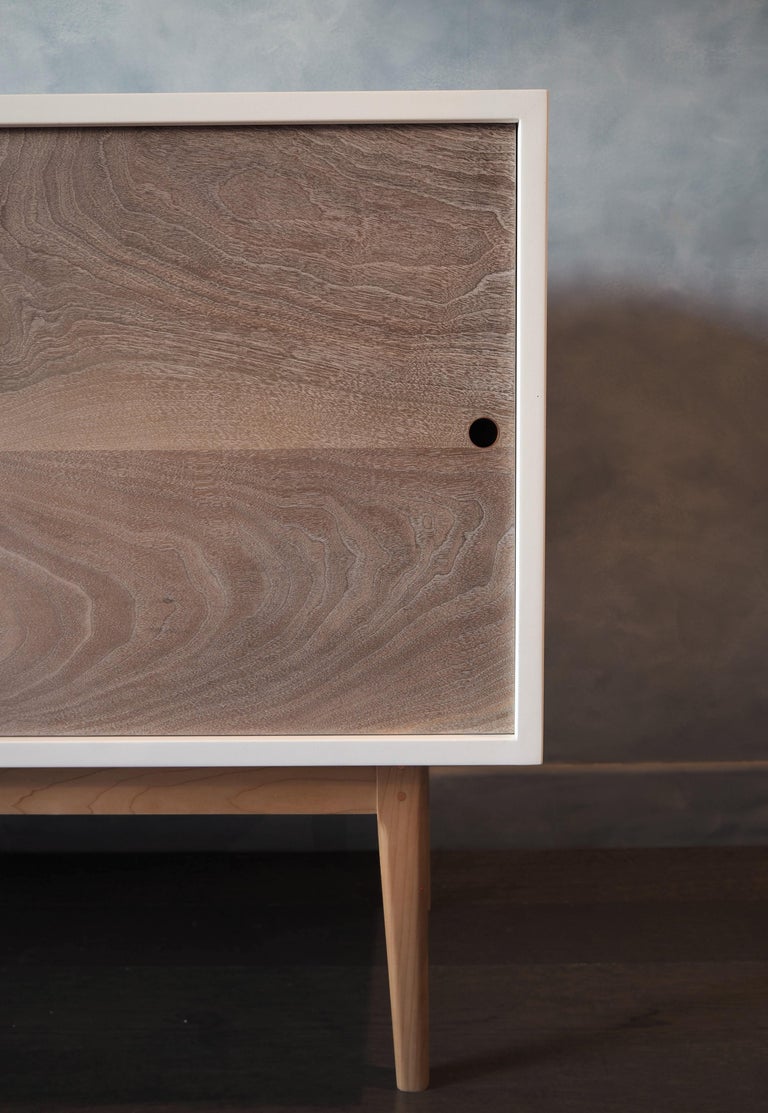 White Sideboard with Sliding walnut Doors and a solid maple base by MSJ ...
