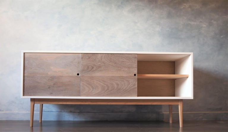 White Sideboard with Sliding walnut Doors and a solid maple base by MSJ ...