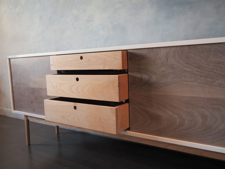 White Sideboard with Sliding walnut Doors and a solid maple base by MSJ ...