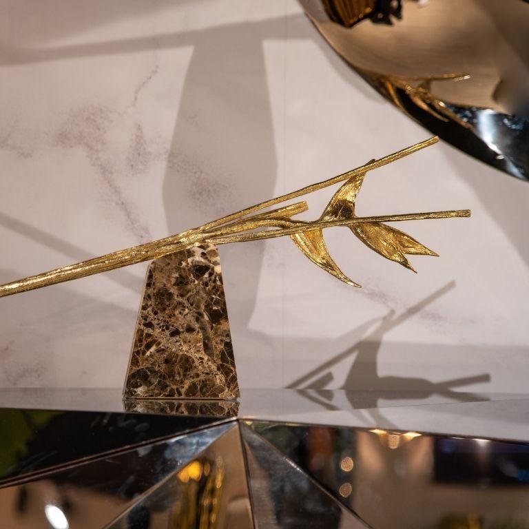 Brass Escape – Two-Piece Sculptural Centerpiece in Emperador Marble For Sale