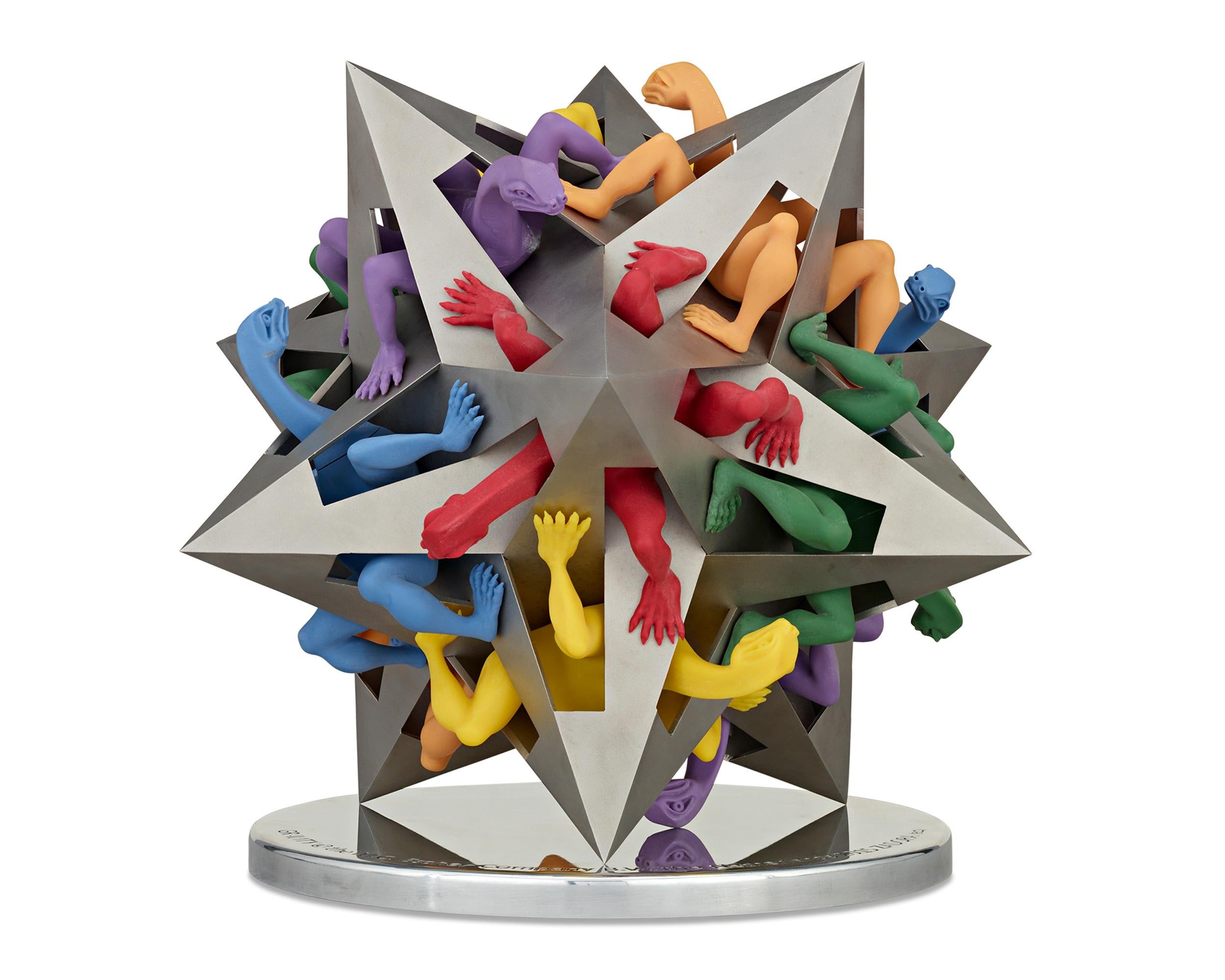 Crafted by the famed jeweler and sculptor Andreas von Zadora-Gerlof, this compelling stainless steel and polymer sculpture brings to life the work of the great M.C. Escher. Escher was renowned for his so-called impossible creations such as this,