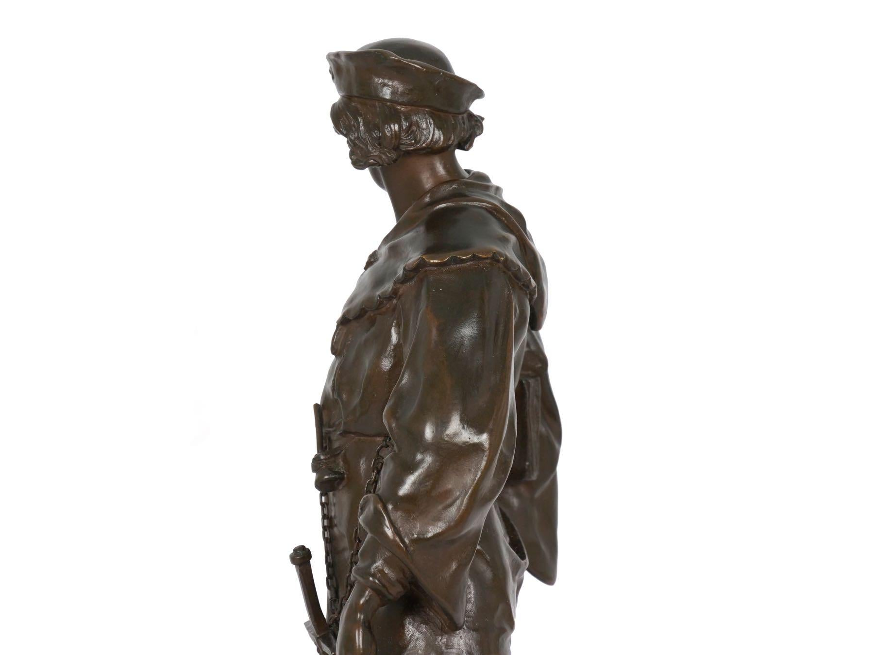 �“Escholier, 14th Siècle” Antique French Bronze Sculpture by Emile Picault 7