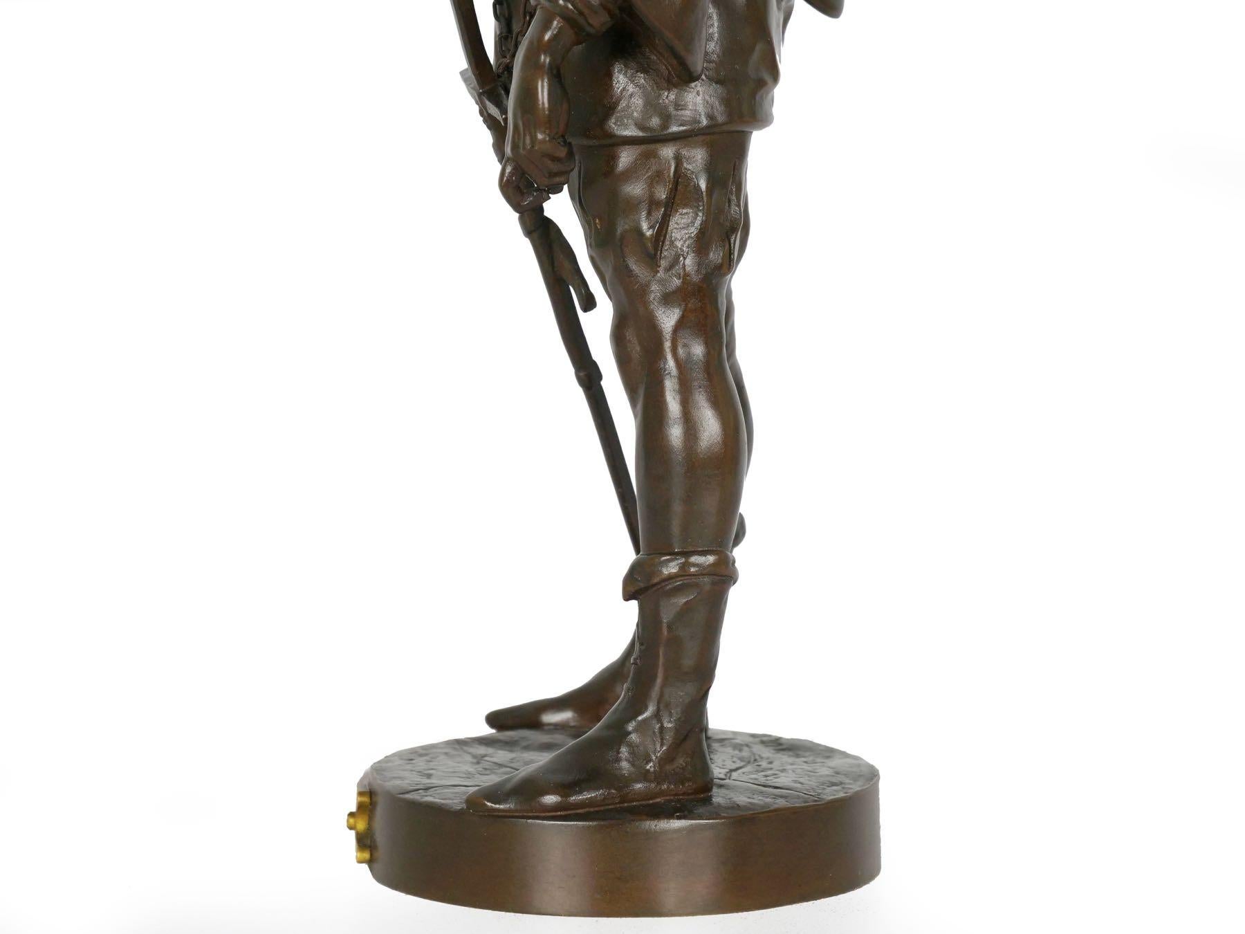 “Escholier, 14th Siècle” Antique French Bronze Sculpture by Emile Picault 8
