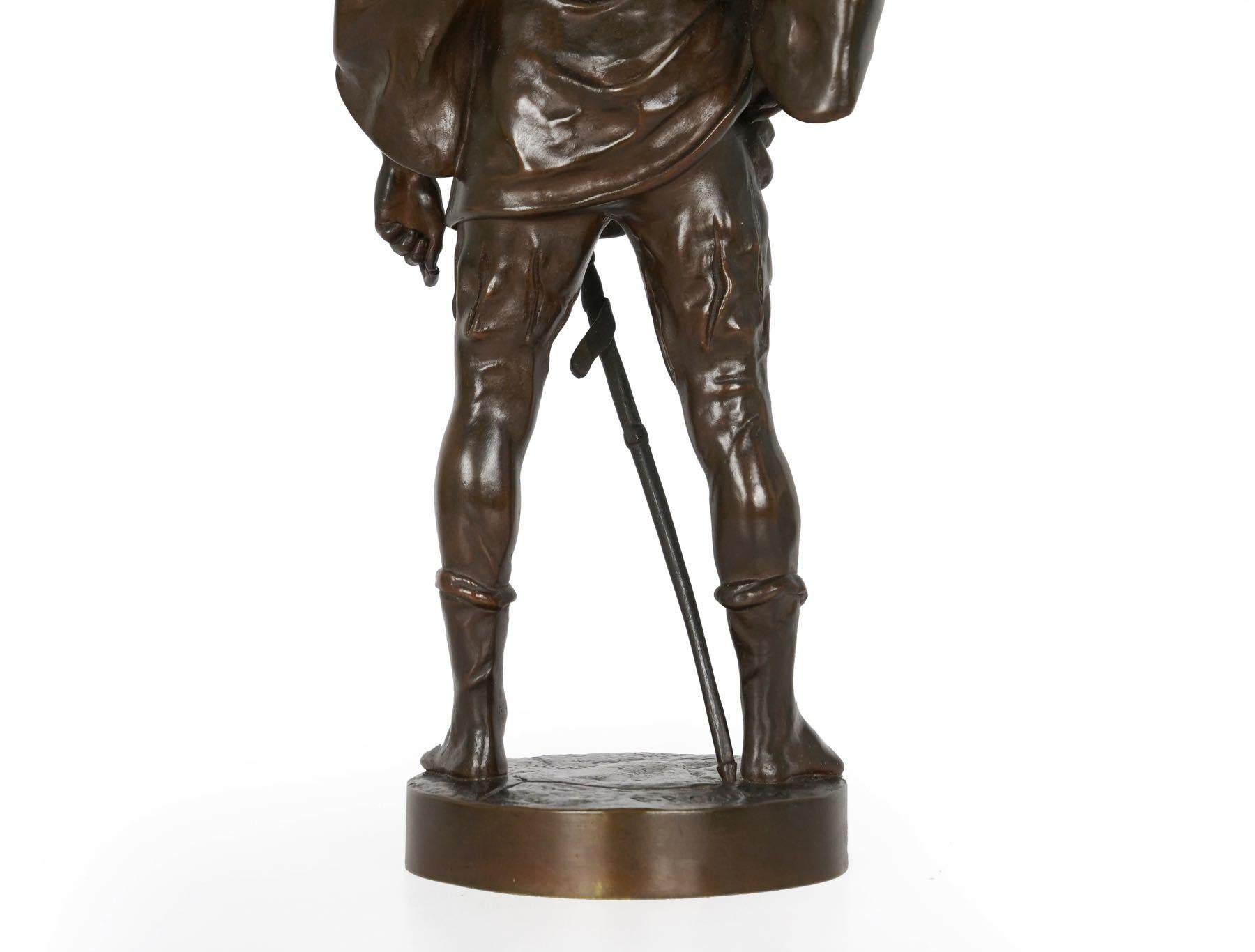“Escholier, 14th Siècle” Antique French Bronze Sculpture by Emile Picault 10