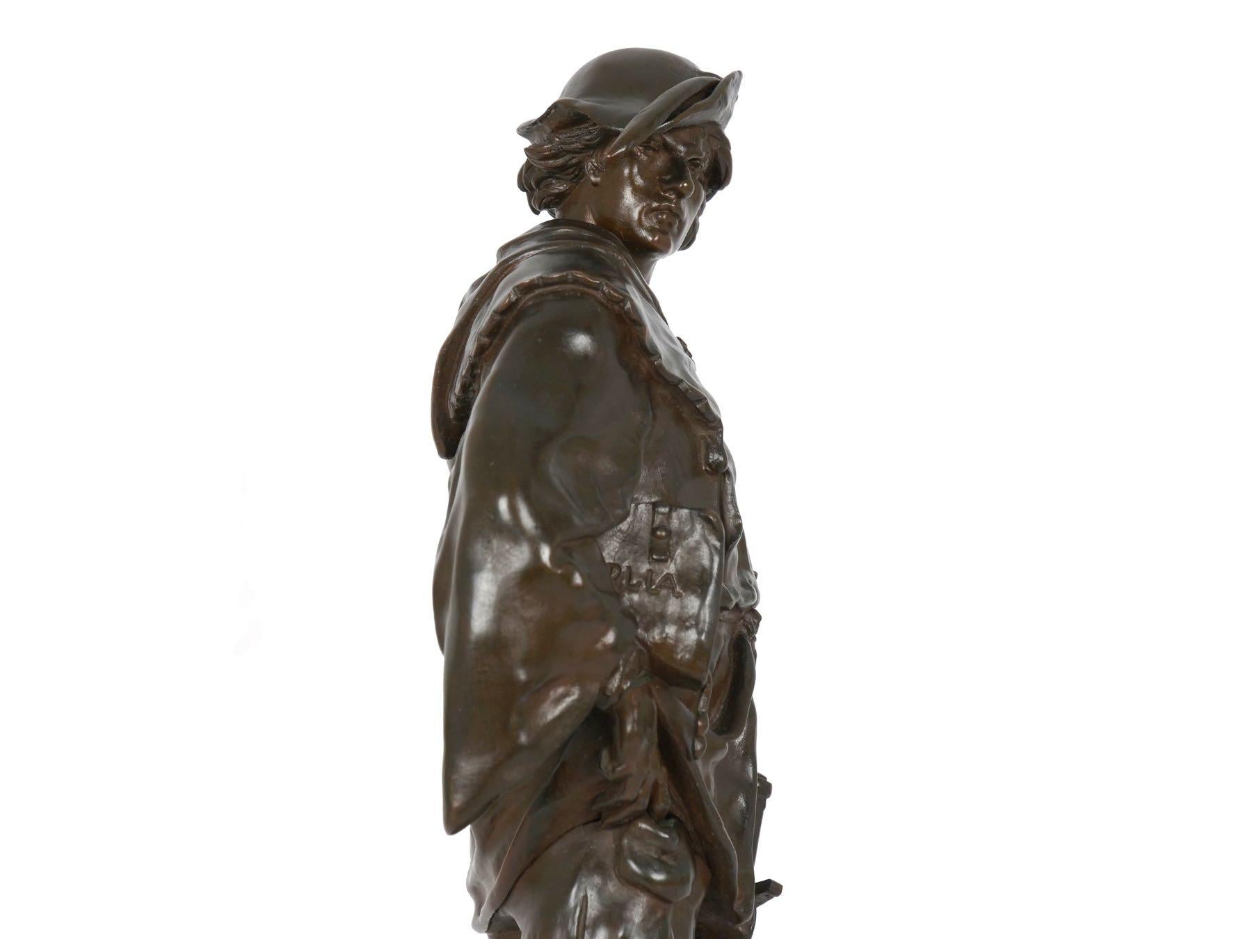 “Escholier, 14th Siècle” Antique French Bronze Sculpture by Emile Picault 11