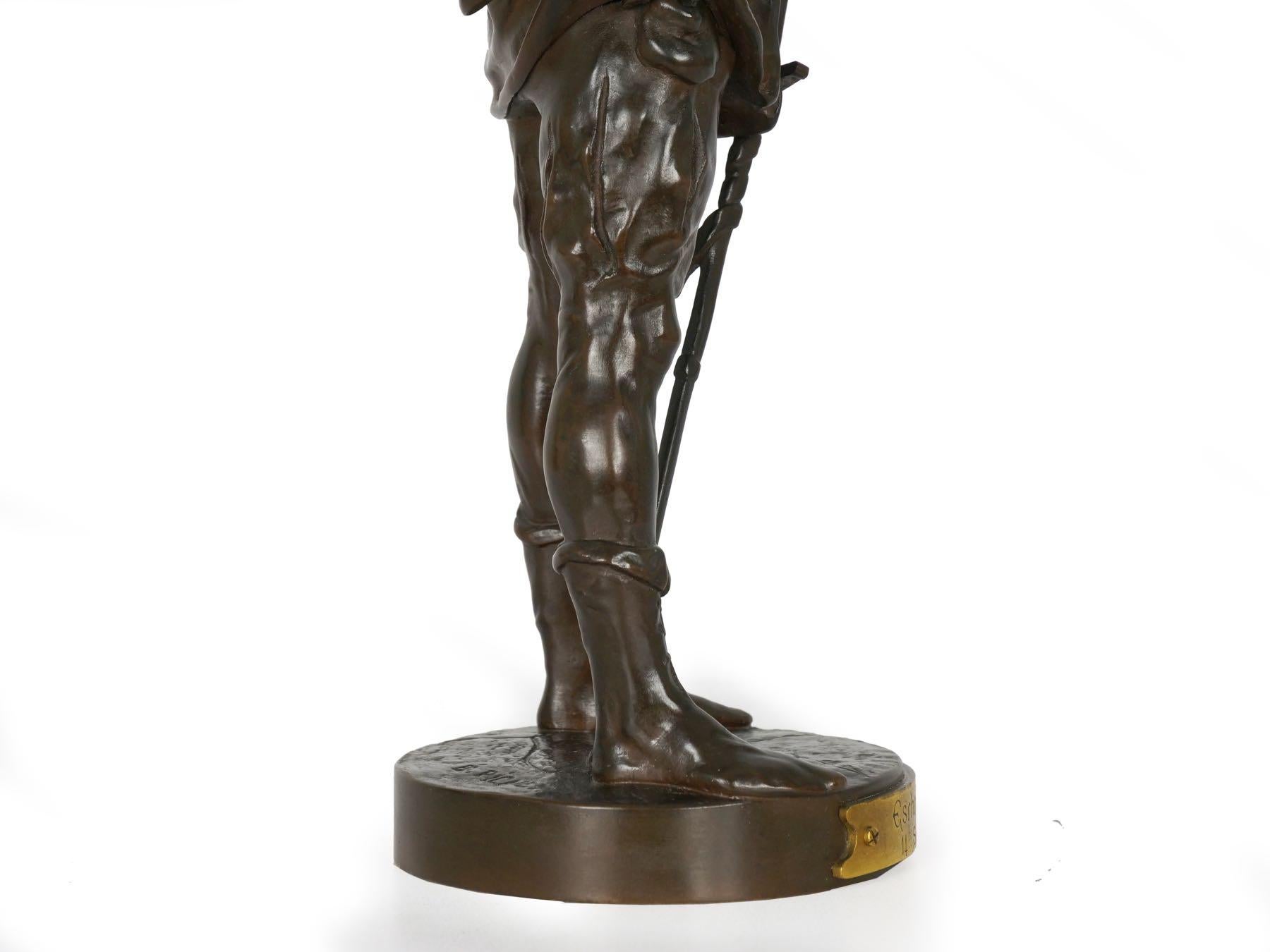 “Escholier, 14th Siècle” Antique French Bronze Sculpture by Emile Picault 12