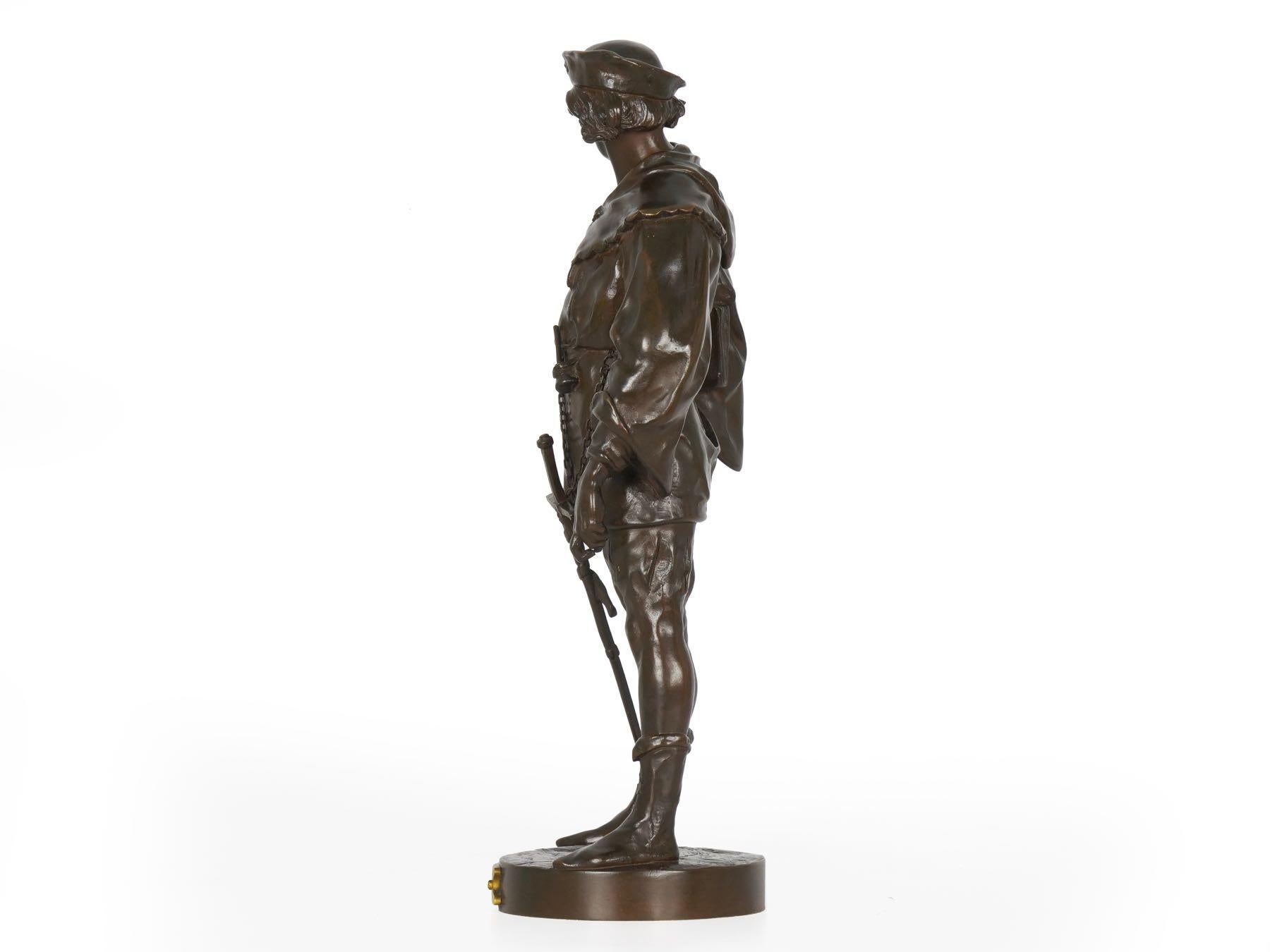 Romantic “Escholier, 14th Siècle” Antique French Bronze Sculpture by Emile Picault